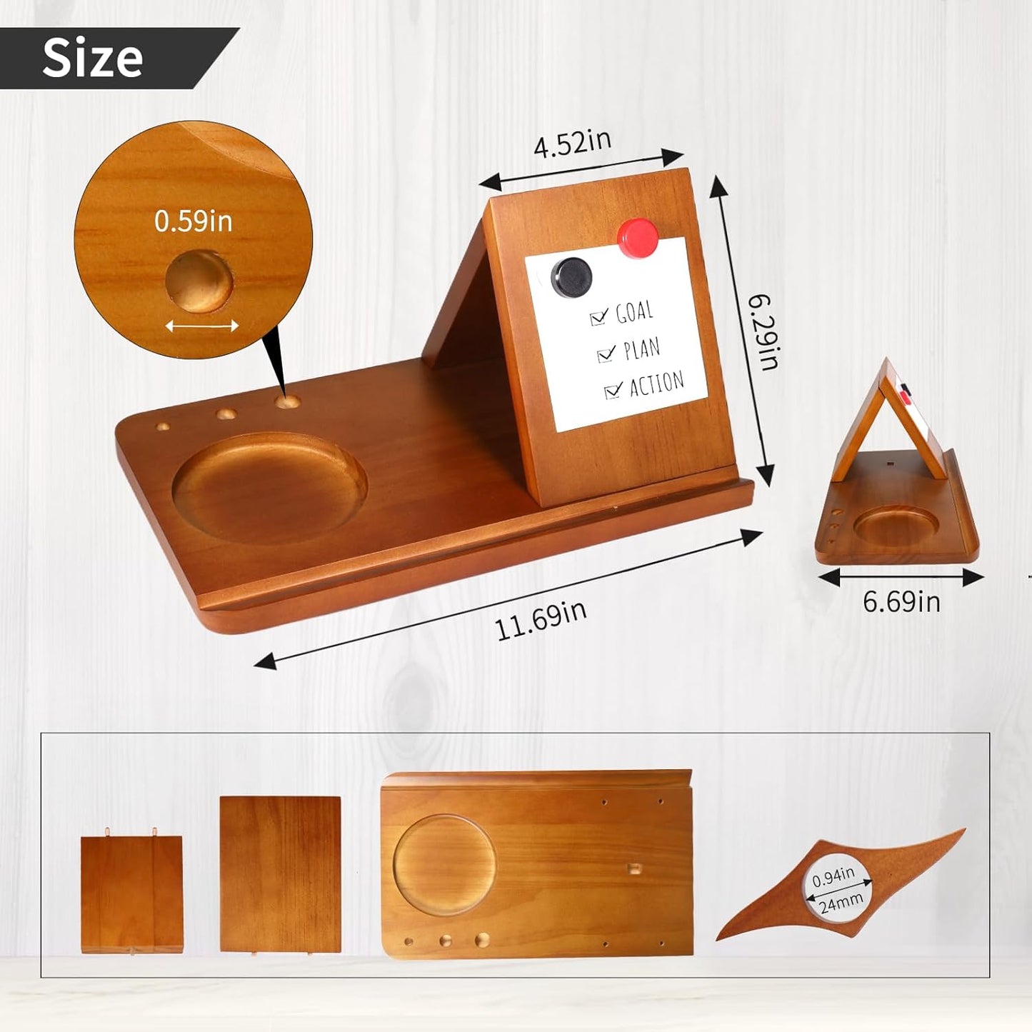Wood Desktop Book Stand for Reading Rest Birthday and Mothers Day Gifts, Book Page Holder Thumb Bookmark,Magnet Couple Photo or Note, Book Accessories, Triangle Book Nook with Cup for Book Lovers