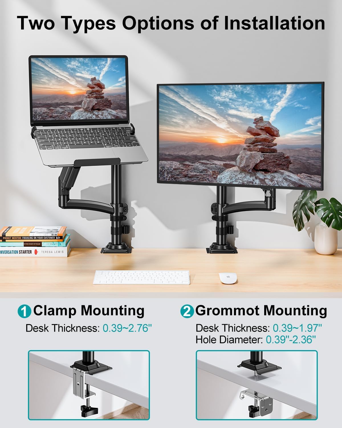 MOUNT PRO Laptop Arm Mount for Desk, 2 in 1 Function Monitor Laptop Stand, Fits Max 17" Notebook and 32" Computer Screen, Aluminum Single Monitor Holder with Adjustable Tray, Holds up to 22lbs