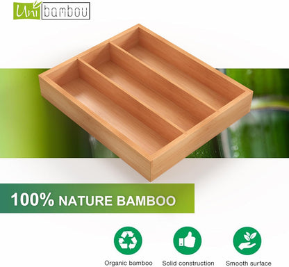 Unibambou Bamboo Utensil Drawer Organizer, Silverware Tray Organizer, Kitchen Drawer Organizer for Flatware Cutlery, (Natural, 3 Slots)
