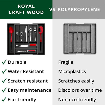 ROYAL CRAFT WOOD Luxury Bamboo Kitchen Drawer Organizer - Silverware Organizer, Utensil Holder & Cutlery Tray Drawer Dividers for Flatware (9 Slot, Natural)