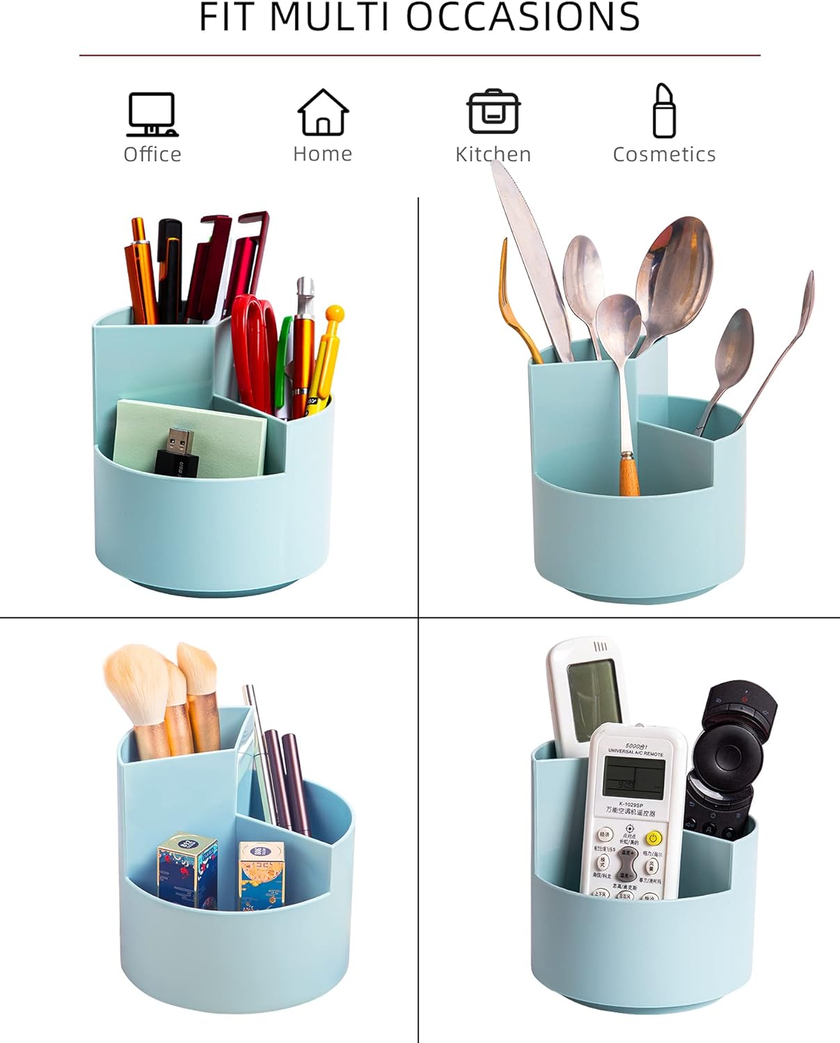 Desk Pencil Pen Holder, 3 Slots 360-Degree Spinning Organizers, Desktop Storage Stationery Supplies, Cute Cup Pot for Office, School, Art Supply, Kids - White