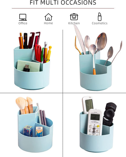 Desk Pencil Pen Holder, 3 Slots 360-Degree Spinning Organizers, Desktop Storage Stationery Supplies, Cute Cup Pot for Office, School, Art Supply, Kids - White