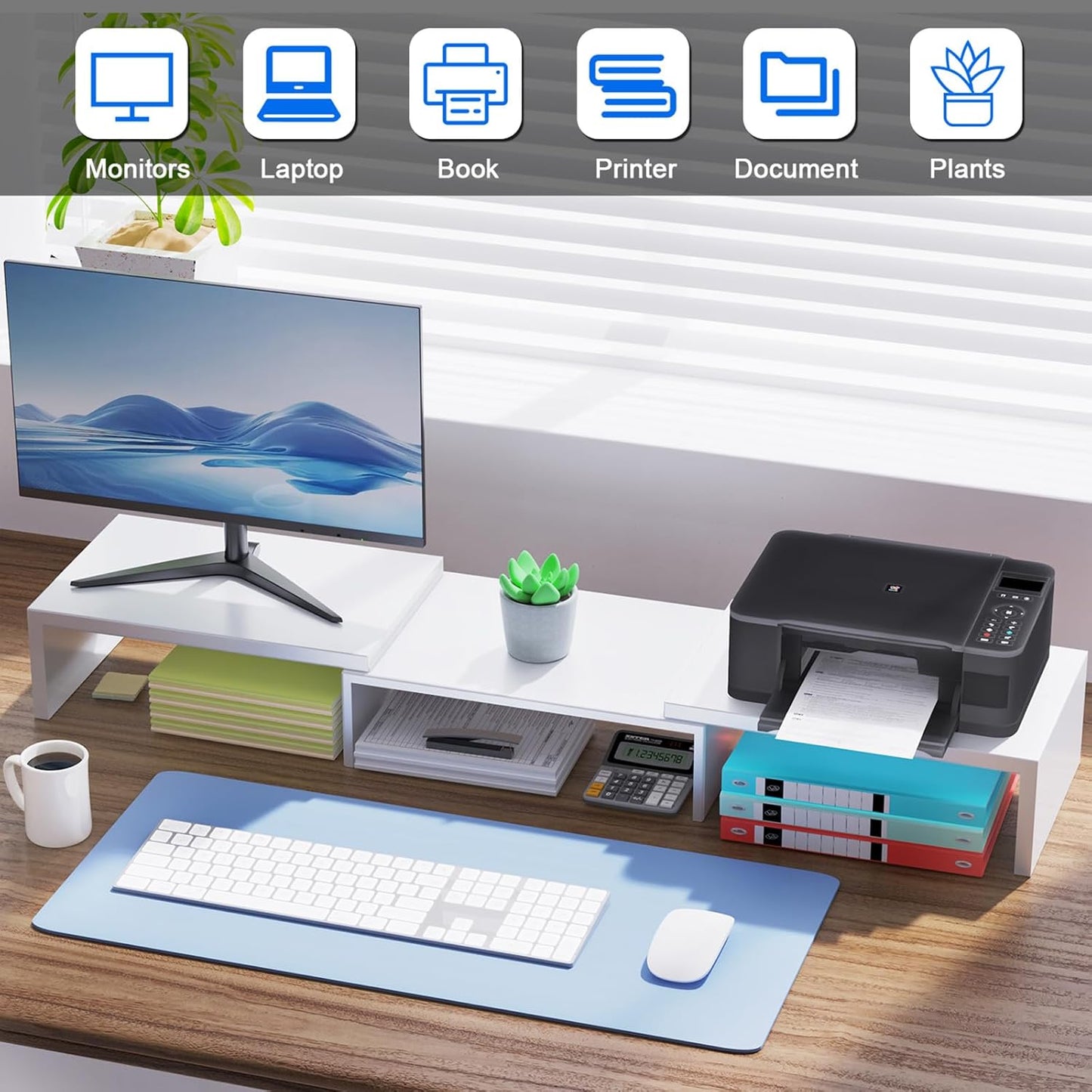 Desk Organizers and Accessories, Dual Monitor Stand Riser, Monitor Desk Shelf for Desktop Organization (Black)
