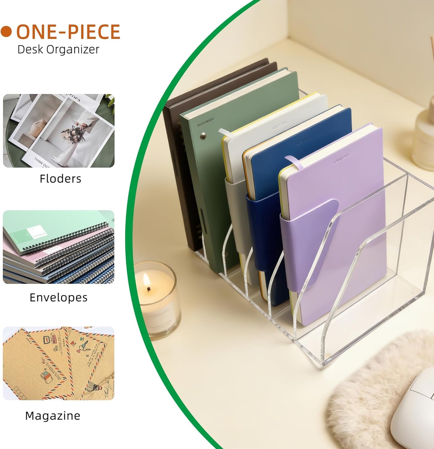 Acrylic Magazine File Holder, 4 Vertical Compartments Desk Document Sorter Organizer, Clear Folder Rack Binder for Office, Documents, Tablets, Magazines, Books – Home/Classroom Rack