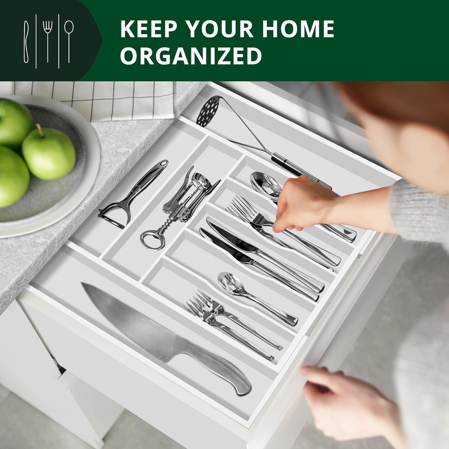 ROYAL CRAFT WOOD Luxury Bamboo Kitchen Drawer Organizer - Silverware Organizer, Utensil Holder & Cutlery Tray Drawer Dividers for Flatware (9 Slot, Natural)
