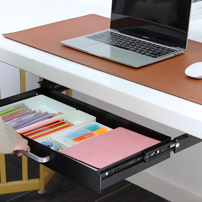 Under Desk Drawer Organizer 21" White Upgrade with Adjustable Brackets, Sliding Pull-Out Under Table Pencil Drawer, Office Standing Desk Attachment for Workbench
