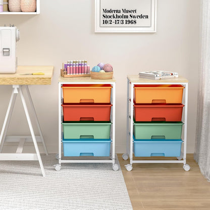 SYKIARIOL Utility Cart with 4 Drawers, Multipurpose Rolling Storage Cart with 4 Drawers and 2 Lockable Wheels, 4-Tier Rolling Storage Cart Organizer for Home Office Dorm, Bright White