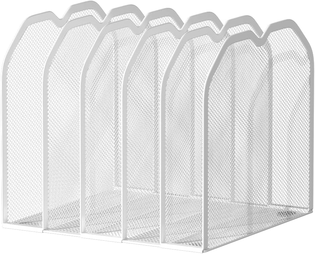 FANXIYQ Metal 7-Section File Folder Organizer for Desk | Vertical Office File Holder | Heavy-Duty Mesh Document Sorter for Books, Binders, Laptops | Black Desk Organizer (12.8”x8.5”x7.9”)