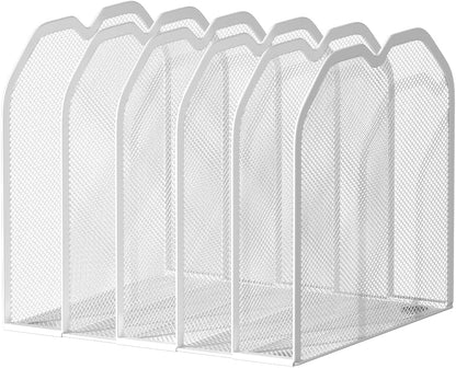 FANXIYQ Metal 7-Section File Folder Organizer for Desk | Vertical Office File Holder | Heavy-Duty Mesh Document Sorter for Books, Binders, Laptops | Black Desk Organizer (12.8”x8.5”x7.9”)