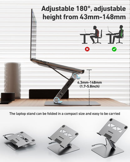 BENFEI Laptop Stand with USB C 7in1 Docking Station,HDMI 4K@60Hz,1*SD 1*Micro SD,100W Power Delivery,10Gbps 1*USB C 3.2 and 2*USB A 3.2 Compatible with MacBook Pro/Air, iPad Pro, XPS, Thinkpad