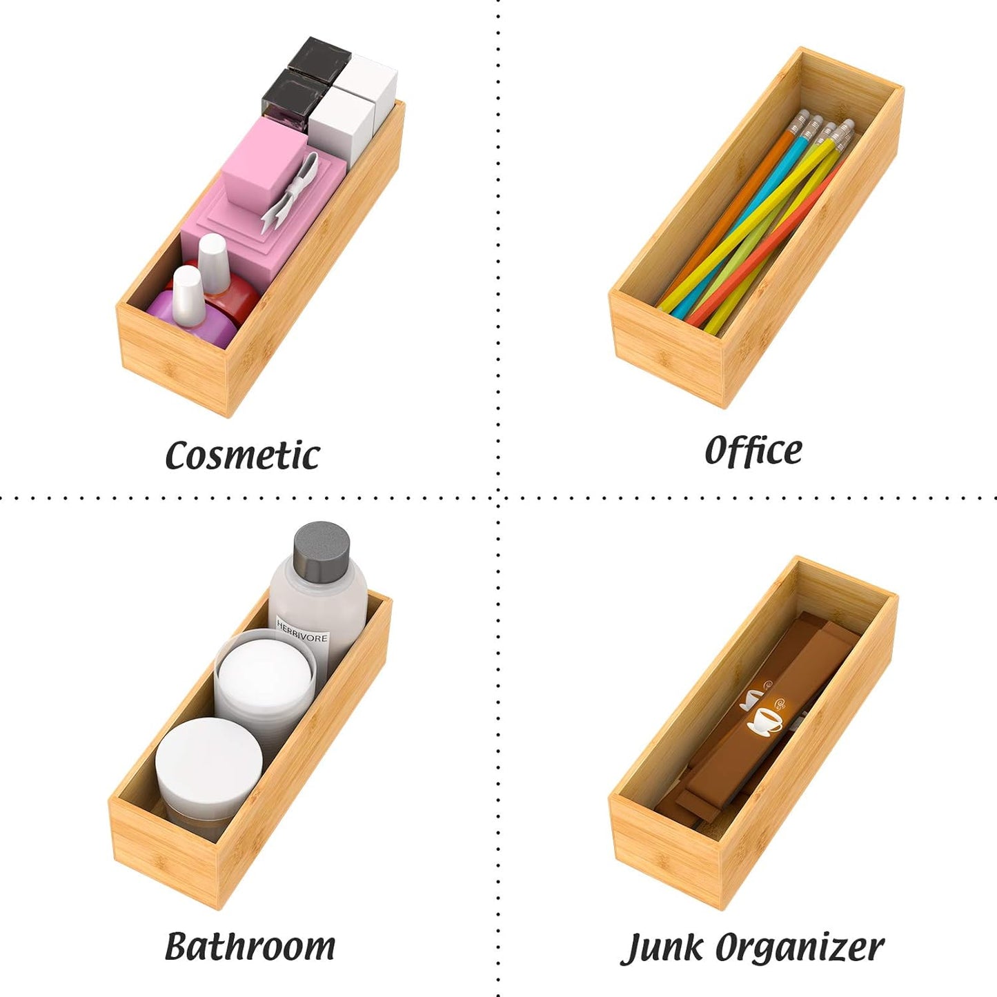 Black Bamboo Drawer Organizer - Silverware&Utensil Holder Organizer for Kitchen Drawers, Multi-Use Drawer Dividers Boxes for Bathroom Counter，Cabinet, Garage, Office Desk, Makeup, Jewelry (12"3"2.5")