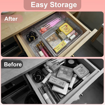 25-Piece Clear Plastic Drawer Organizer Set with 4 Sizes - Compartment Storage Bins, Drawer Dividers for Home, Office, Makeup, Jewelry, Gadgets, Kitchen and Bathroom Organization