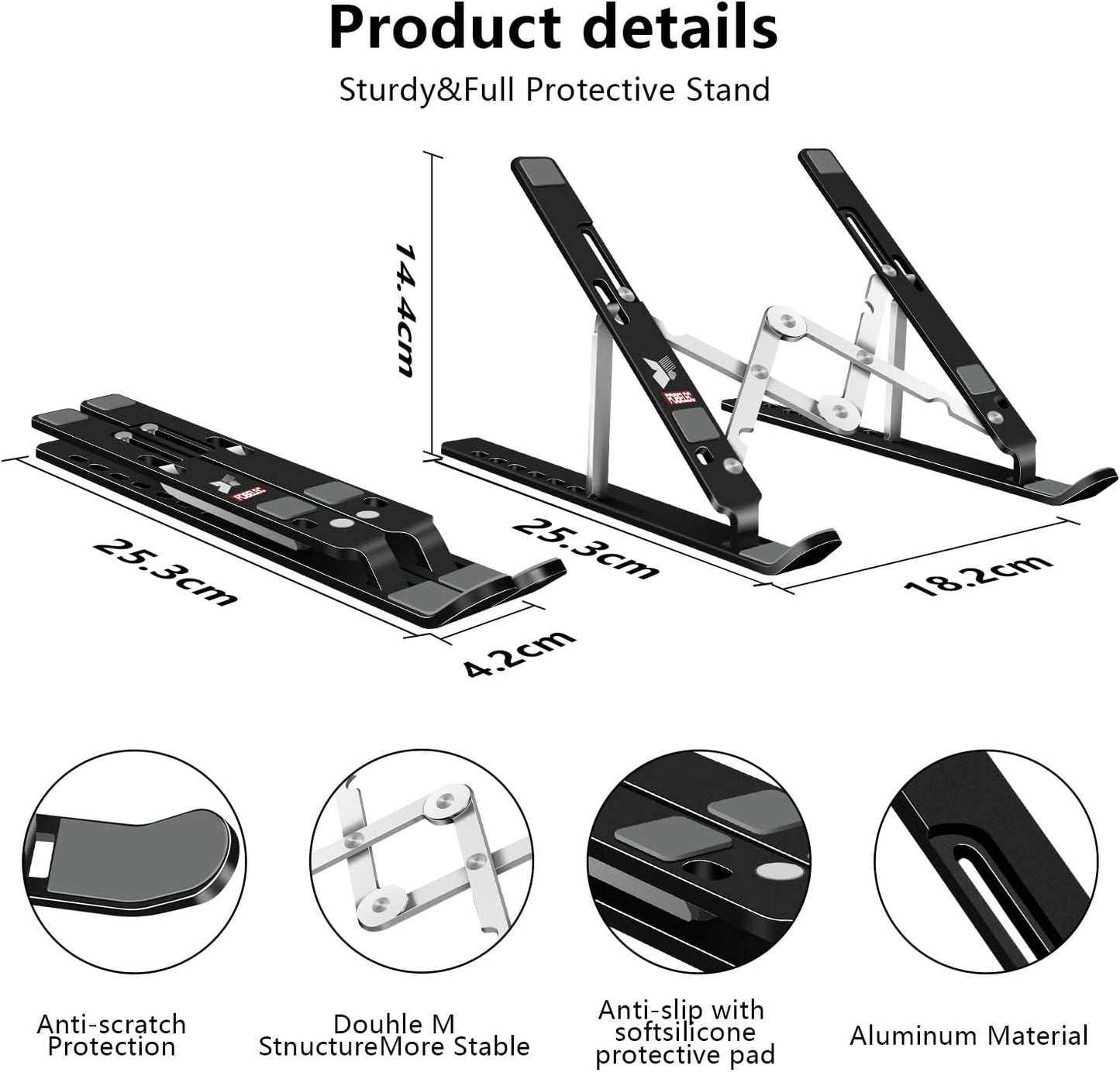 Laptop Stand, Computer Tablet Stand, Adjustable Aluminum Foldable Portable Laptop Holder Riser, Compatible with MacBook Air Pro, Lenovo, HP, Dell, More 10-15.6” Laptops and Tablets (Red)