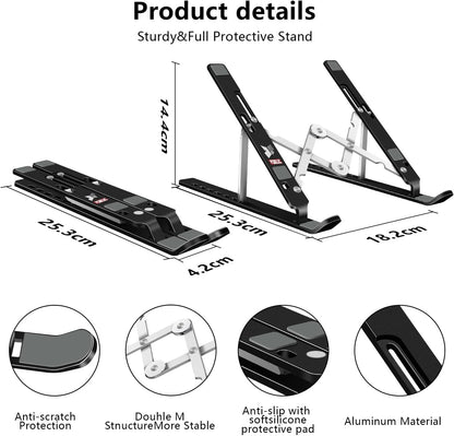 Laptop Stand, Computer Tablet Stand, Adjustable Aluminum Foldable Portable Laptop Holder Riser, Compatible with MacBook Air Pro, Lenovo, HP, Dell, More 10-15.6” Laptops and Tablets (Red)