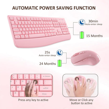 Wireless Keyboard and Mouse Combo, EDJO 2.4G Full-Sized Ergonomic Computer Keyboard with Wrist Rest and 3 Level DPI Adjustable Wireless Mouse for Windows, Mac OS Desktop/Laptop/PC