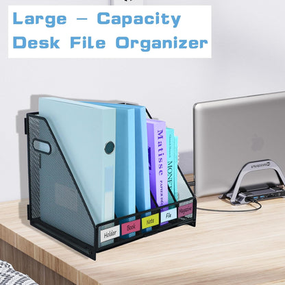 Desk Organizers Metal Magazine File Holder Racks Desktop Folder Storage Binder Organiser Document Organization for Home Office & Classroom,5 Vertical Compartments