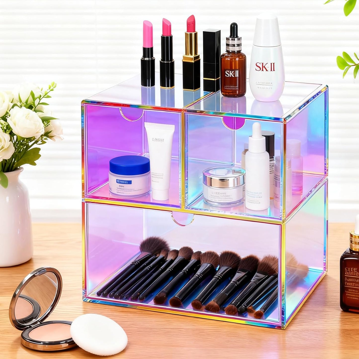 Gelite Desk Organizer with 3 Storage Drawers for Makeup Office Acrylic Desktop Drawer Organizer for Vanity Office Organization and Storage Box, Neon Pink