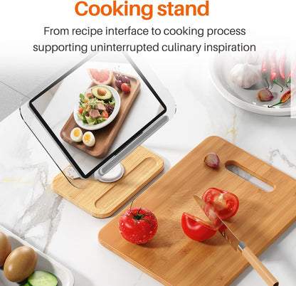 BYMECOST Acrylic Book Stand for Reading, Adjustable Book Holder with 360° Rotating Base & Elastic Page Clips, Foldable Desktop Riser Stand for Cookbook,Laptop,Tablet,Music Scores,Recipe,Textbook