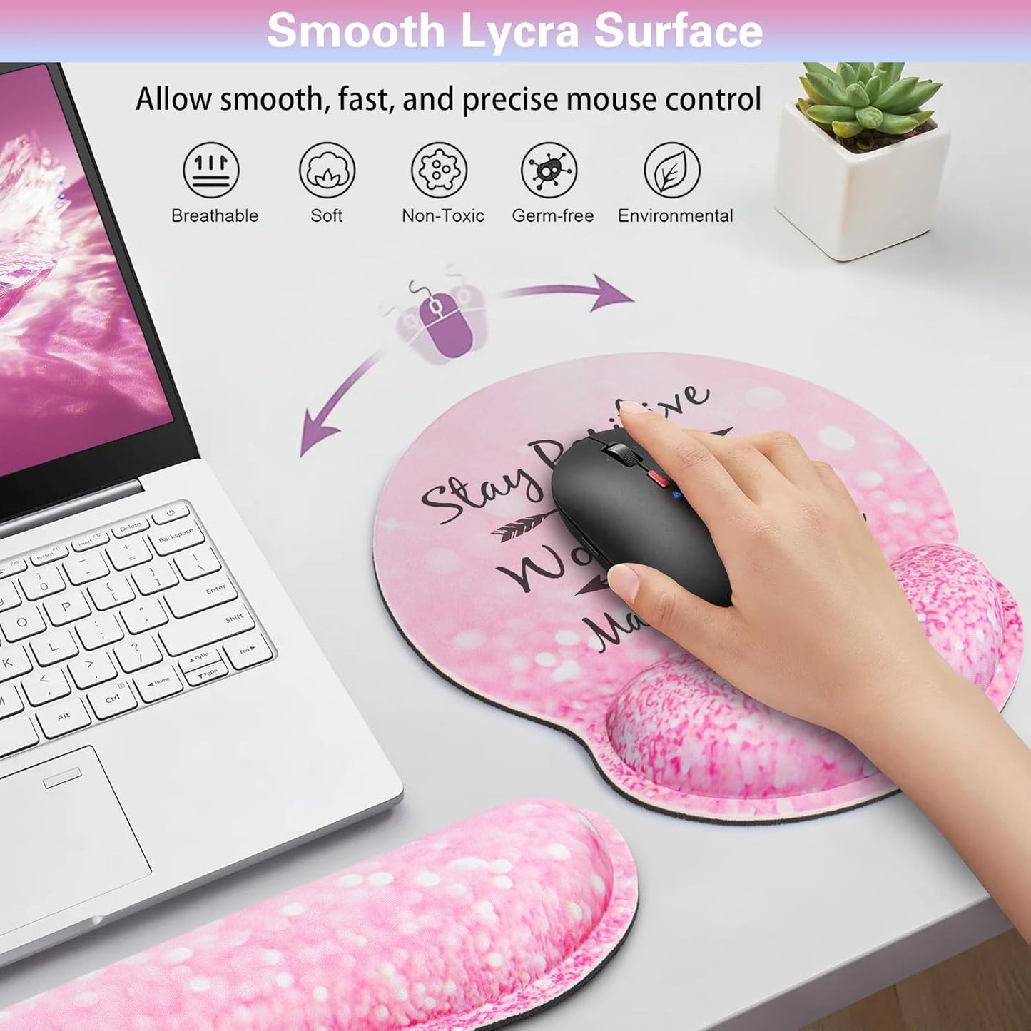 Mouse Pad with Wrist Rest Set, Qomolama 3-in-1 Wrist Support Mouse Pad Set, Floral Gaming Mousepad with Anti-Skid Base,Ergonomic Mouse Pad,Memory Foam Keyboard Gel Wrists Rest