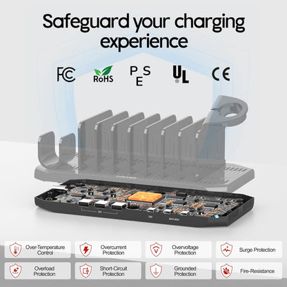Unitek 10-Port Desktop Charging Dock Ultimate Charging Station for Multiple Devices, iPhones & Apple Products High-Speed USB Hub with LED Display for Office, Kitchen Counter, Desk Organizer
