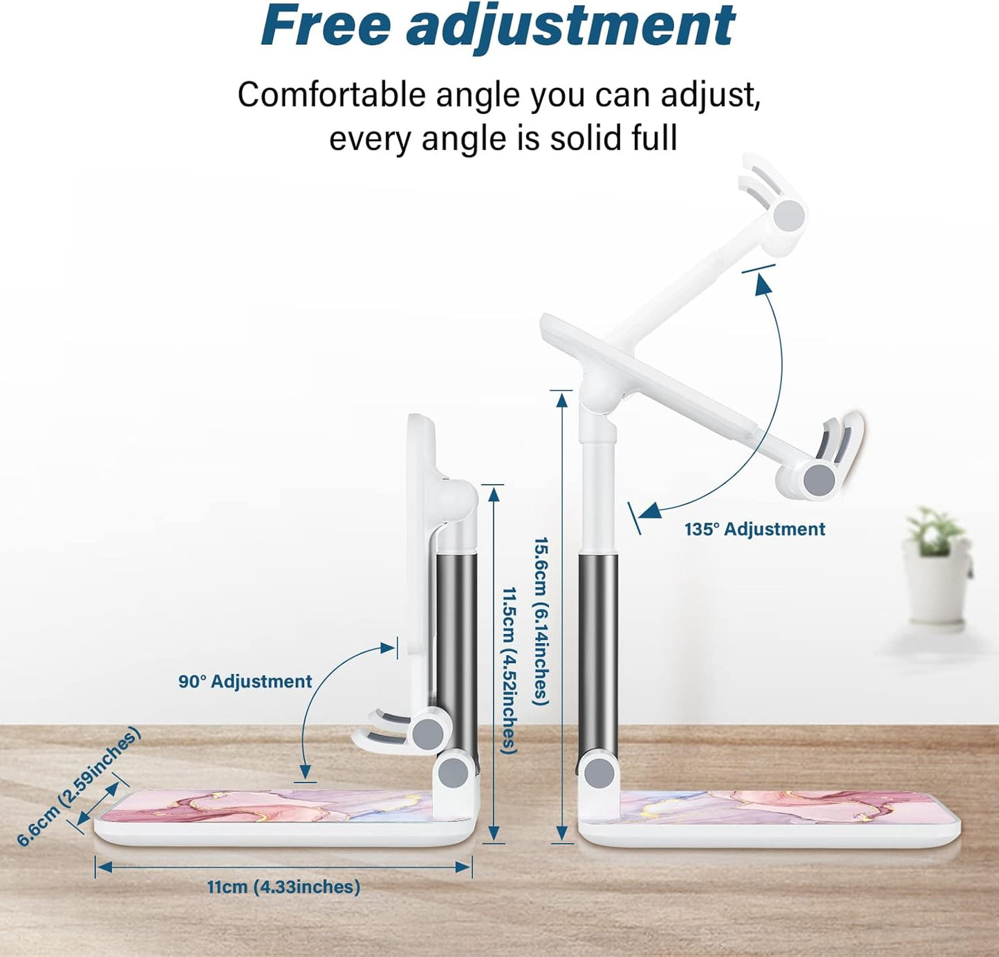 Desk Cell Phone Stand - Adjustable Angle-iPad Holder, Universal Compatible Phone Holder for Desk