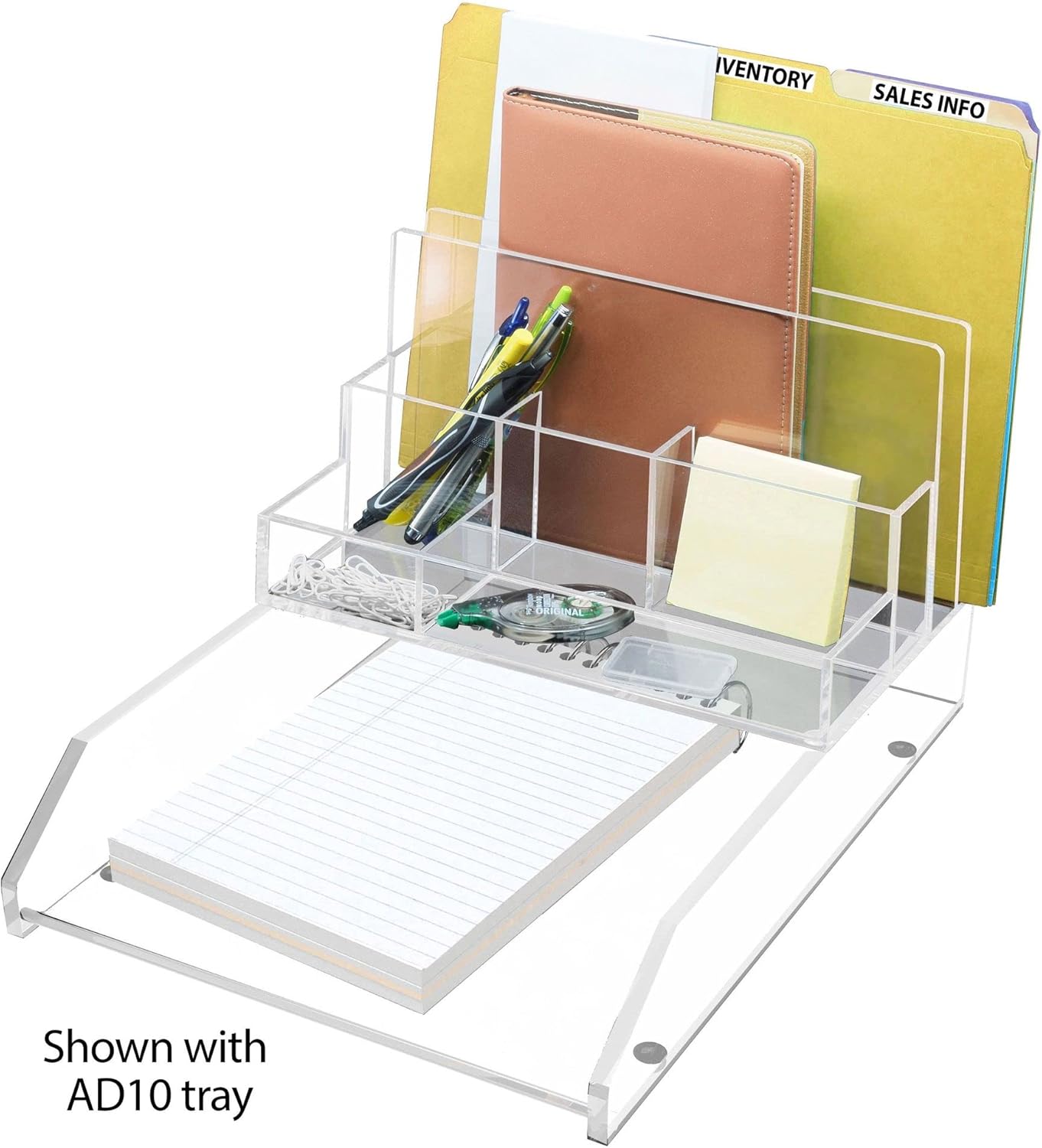 Kantek Clear Acrylic File Sorter/Desk Organizer, Multiple compartments, 2 Large File Sections, 10.5" x 7.5" x 6.7", Fits on any 10.5" Tray, Office Organizer, Desk Accessory