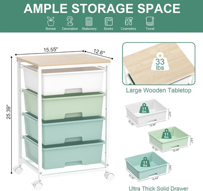 SYKIARIOL Utility Cart with 4 Drawers, Multipurpose Rolling Storage Cart with 4 Drawers and 2 Lockable Wheels, 4-Tier Rolling Storage Cart Organizer for Home Office Dorm, Bright White