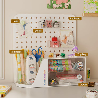 Comix 360° Rotating Pen Holder for Desk, Cute Pencil Holder Pen Organizer, Beige Acrylic Pencil Cup Caddy with 5 Slots for Home School Office Supplies