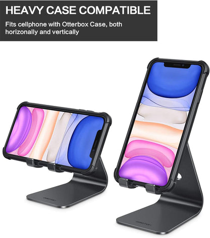 OMOTON Upgraded Aluminum Cell Phone Stand for Desk, C1 Durable Cellphone Dock with Protective Pads, Smart Stand Designed for iPhone17, 16/15/14/13 Pro Max Air, iPad mini, Android Phones,Rose Gold
