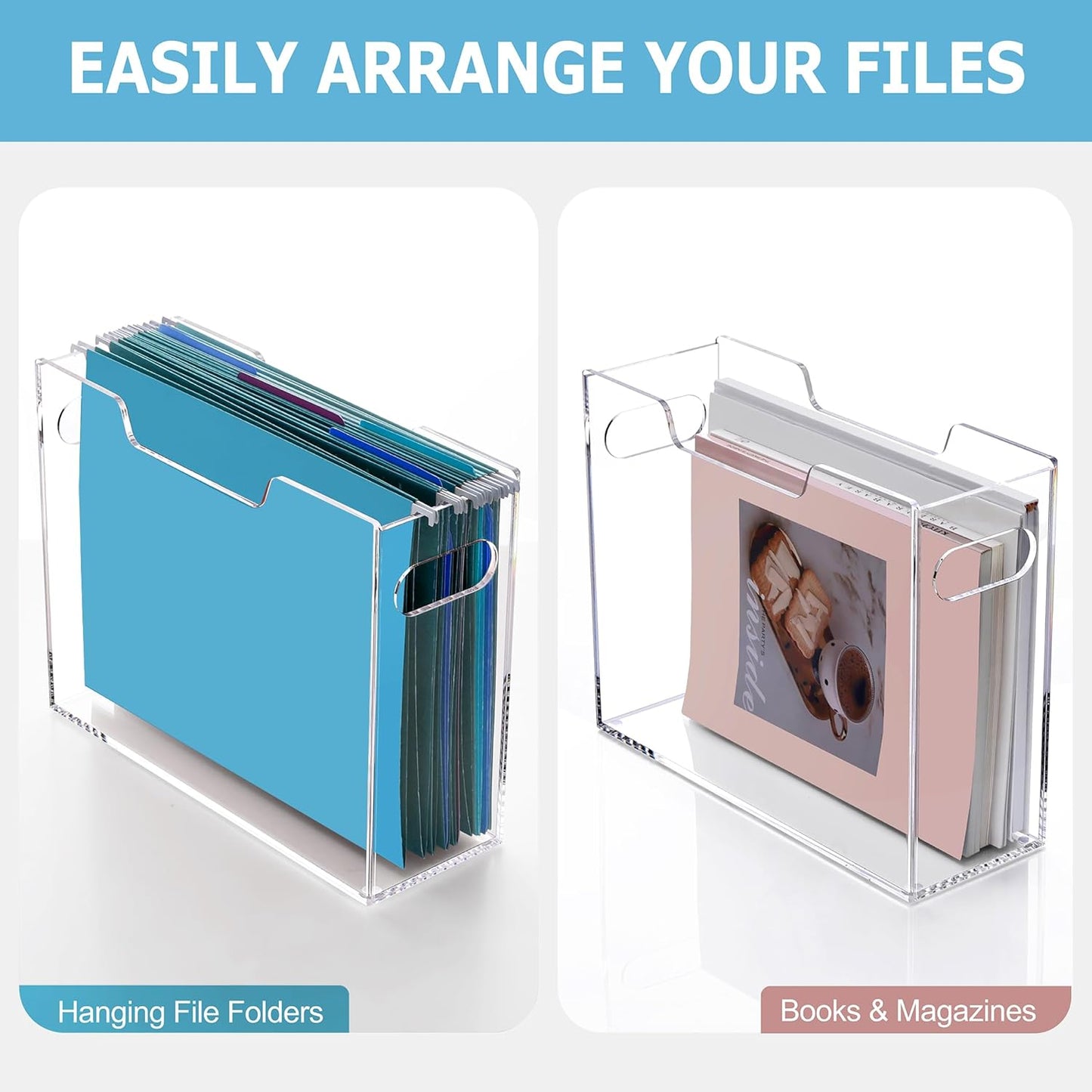 Acrylic File Folder Organizer, Clear Hanging File Organizer Box for Letter Size, Desktop File Holder with Handles, Slim Filing Storage Box for Desk Office Home Work -1 Pack