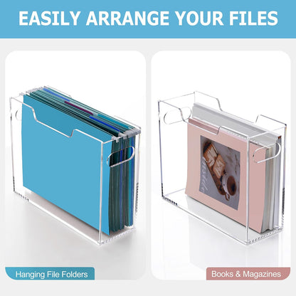 Acrylic File Folder Organizer, Clear Hanging File Organizer Box for Letter Size, Desktop File Holder with Handles, Slim Filing Storage Box for Desk Office Home Work -1 Pack