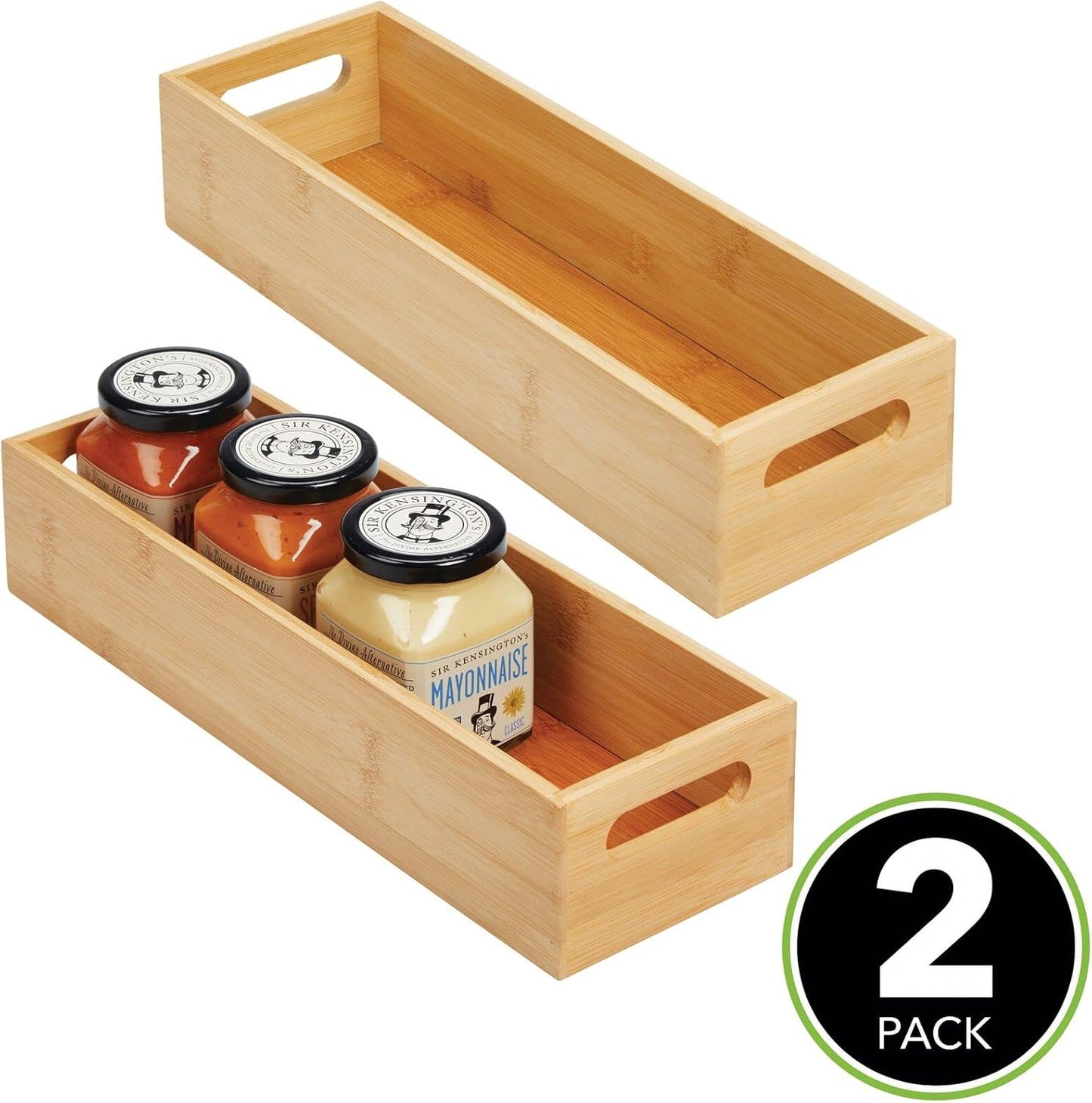 mDesign Kitchen Storage Box – Open-Top Bamboo Storage Tray with Handles – Versatile Cupboard Organiser for Shelves, Pantries, Surfaces and Cupboards – Natural