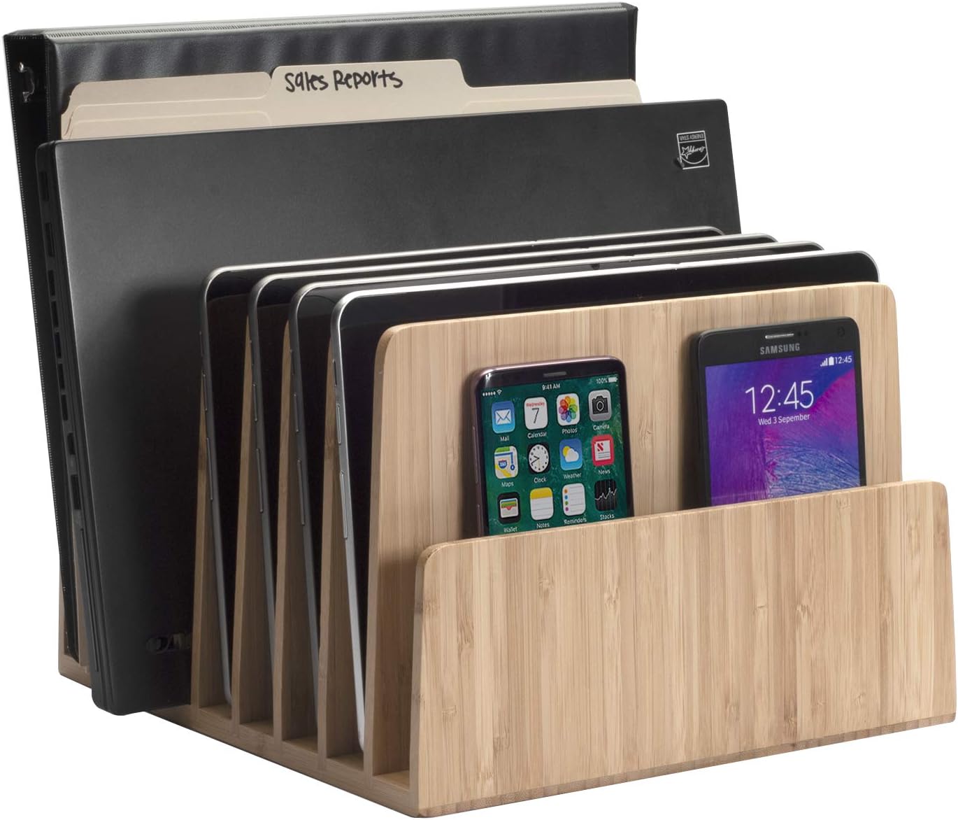 MobileVision Bamboo Multi Device Organizer for Smartphones, Tablets and Laptops, 5 Slots