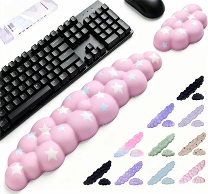 Cloud Wrist Rest Set for Keyboard and Mouse, Includes Cute Coaster, with Computers and Laptops（Purple Star Set）
