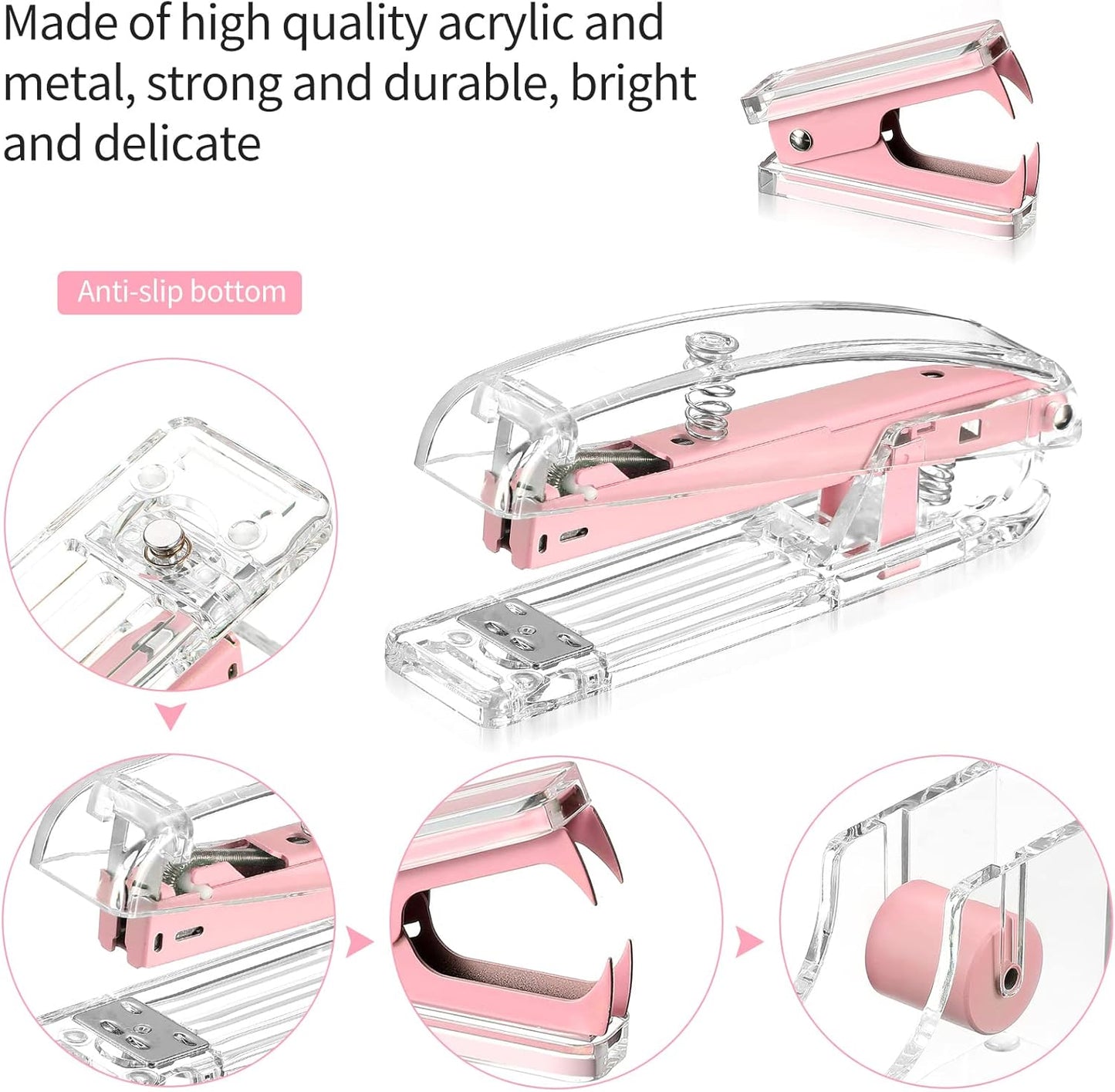 Office Supplies Set Desk Accessory Kit, Acrylic Stapler Set Staple Remover, Tape Dispenser, Binder Clips, Paper Clips, Ballpoint Pen and Scissor with 1000 Pieces 26/6 Staples (Silver)