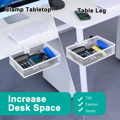 Under Desk Drawer Organizer - Clamp-On Above or Below Desk Mesh Drawer for Office Accessories, Storage Tray, and Desktop Organizer (White - Small)