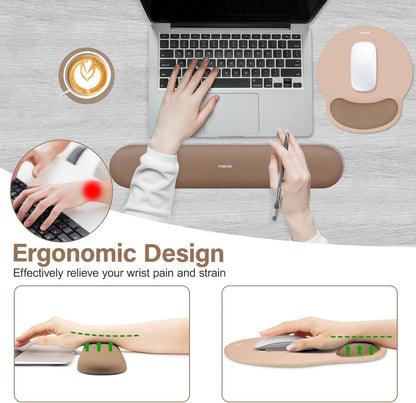 MOSISO Wrist Rest Support for Mouse Pad&Keyboard Set, Circle Curved Ergonomic Mousepad&Coaster Non-Slip Base Home/Office Pain Relief&Easy Typing Pad with Soft Cloth&Silicone Lining, Antique Green