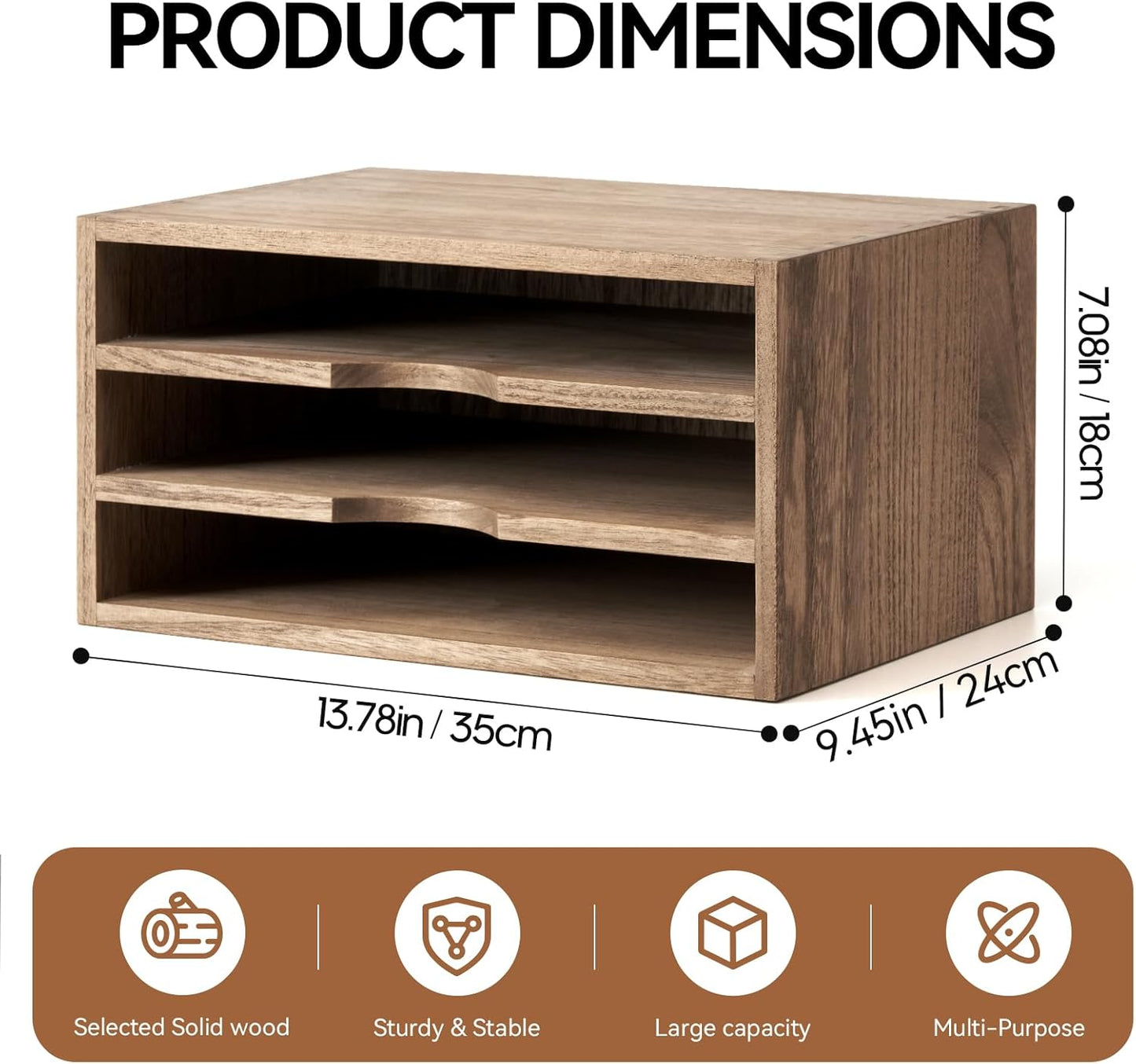 KIRIGEN Wooden Desktop Organizer Paper Storage Letter Tray File Sorter - Desk Rack Magazine File Dividers Holders for Home Office Accessories Wood Desk Cabinet with 3 Layer Trays Natural(3KWJG-NA)