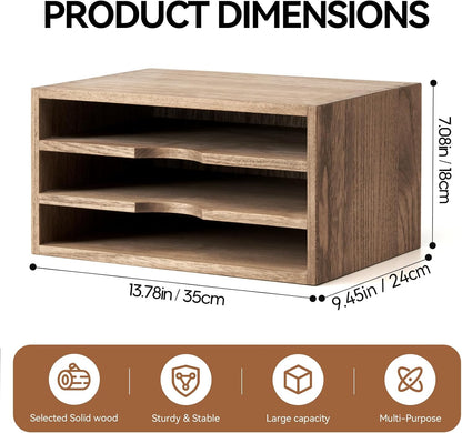 KIRIGEN Wooden Desktop Organizer Paper Storage Letter Tray File Sorter - Desk Rack Magazine File Dividers Holders for Home Office Accessories Wood Desk Cabinet with 3 Layer Trays Natural(3KWJG-NA)