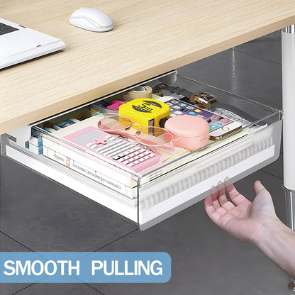 SVNNELP Large Under Desk Table Drawer Storage Organizer A4,Desk Accessories & Workspace Organizers,Hidden Self-Adhesive Under Table Pencil Tray Drawer for Office(Clear White)
