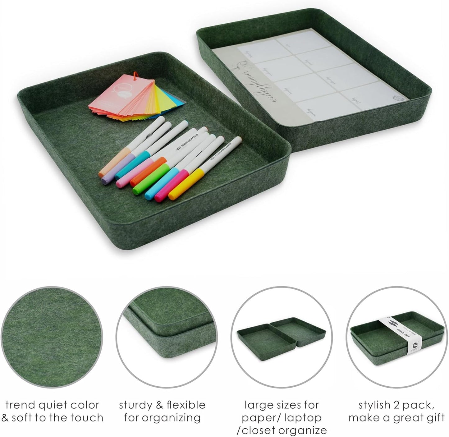 Welaxy 2-piece Office desk drawer organizer tray letter-size documents A4 paper book file Folder Holder storage bins (Orange + Green)