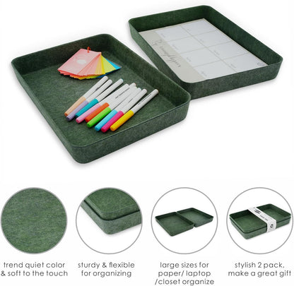 Welaxy 2-piece Office desk drawer organizer tray letter-size documents A4 paper book file Folder Holder storage bins (Orange + Green)