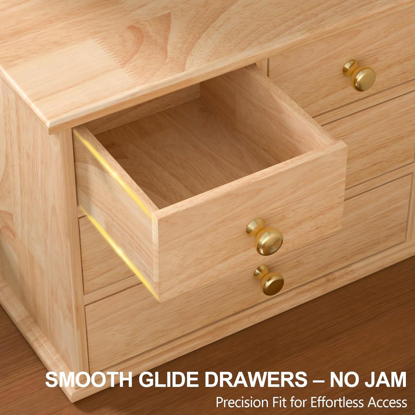 Oak Desk Organizer with Drawers, Durable Wooden Desktop Storage Box with Metal Handles & Non-Slip Silicone Pads, 4 Drawer Tabletop Organizer for Office, Bedroom, Bathroom, Vanity, and Makeup – Walnut