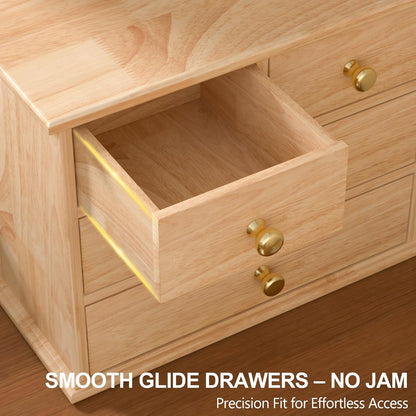 Oak Desk Organizer with Drawers, Durable Wooden Desktop Storage Box with Metal Handles & Non-Slip Silicone Pads, 4 Drawer Tabletop Organizer for Office, Bedroom, Bathroom, Vanity, and Makeup – Walnut