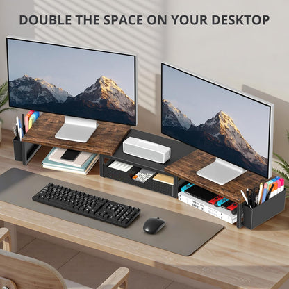 OPNICE Clear Acrylic Desk Organizers and Accessories, Dual Monitor Stand Riser with Drawer, Desk Shelf Computer Racks for Office Workspace Organizers, Desktop Organization (Transparent)