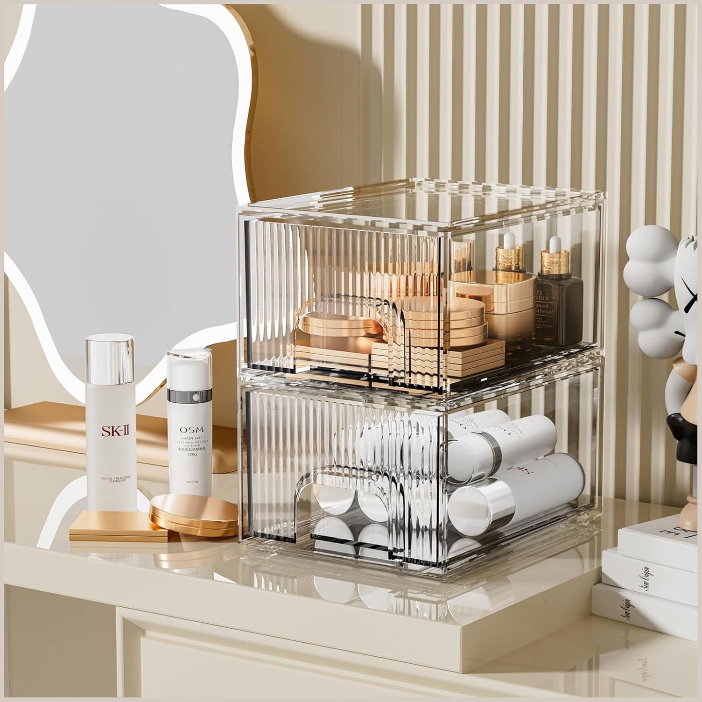 ZHIAI 8 Pack Clear Stackable Storage Drawer, Acrylic Drawer, Cosmetic Organizer, Plastic Organizer for Dresser, Under, Kitchen Cabinet, Pantry, Home Organization and Storage