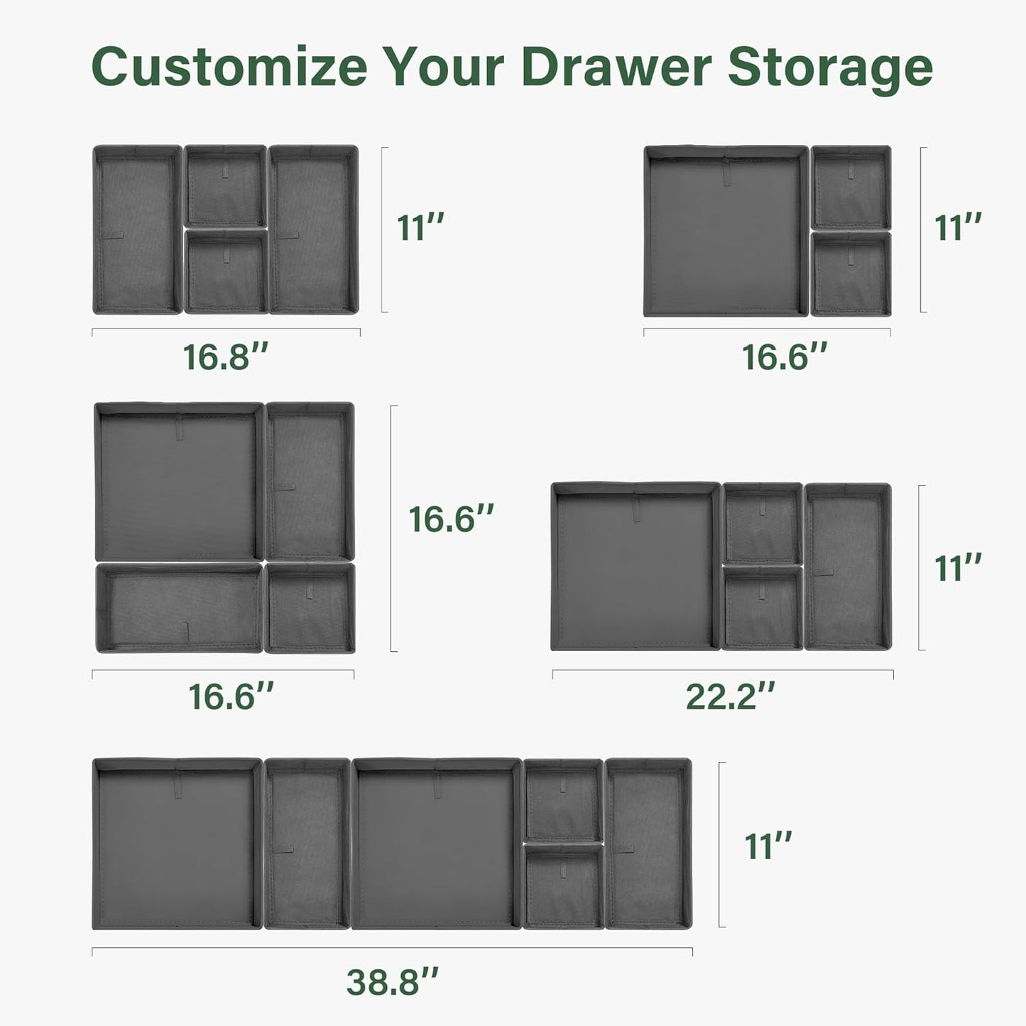 Kootek 16 Pack Drawer Organizer Clothes, Dresser Drawer Organizers for Clothing Fabric Foldable Closet Organizers and Storage Bins for Baby Clothes, Nursery, Underwear, Bras, Socks