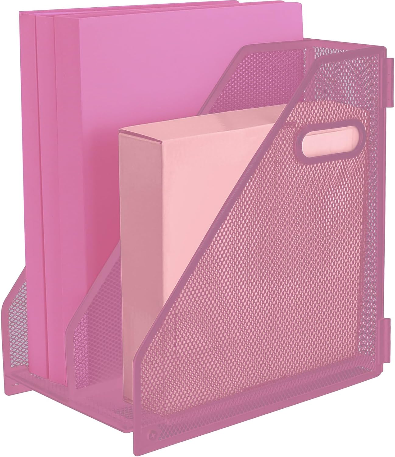 Desk Organizers, Metal Magazine File Holder with 2 Vertical Compartments Rack Binder File Organizer for Office Supplies, Home Workspace - Black