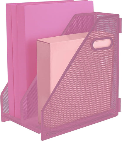 Desk Organizers, Metal Magazine File Holder with 2 Vertical Compartments Rack Binder File Organizer for Office Supplies, Home Workspace - Black