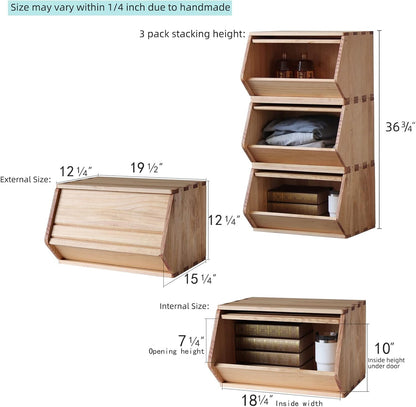 Stackable Solid Wood Storage Chest,Hall Entryway Cabinet,Bins with Lids,Modular Wooden Multi-use Box,Closet Storage Organizers,Drawers,Potato,Onion,Bread,Classify by Items,7.75”W(1 Pack)